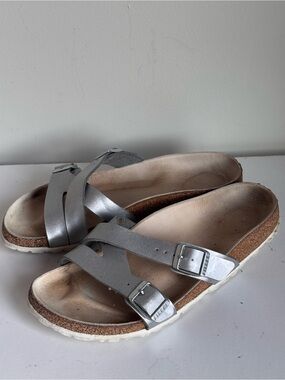Birkenstock Yao Lux Birko-Flor Sandals Silver Gray Size 39 ~ US 8